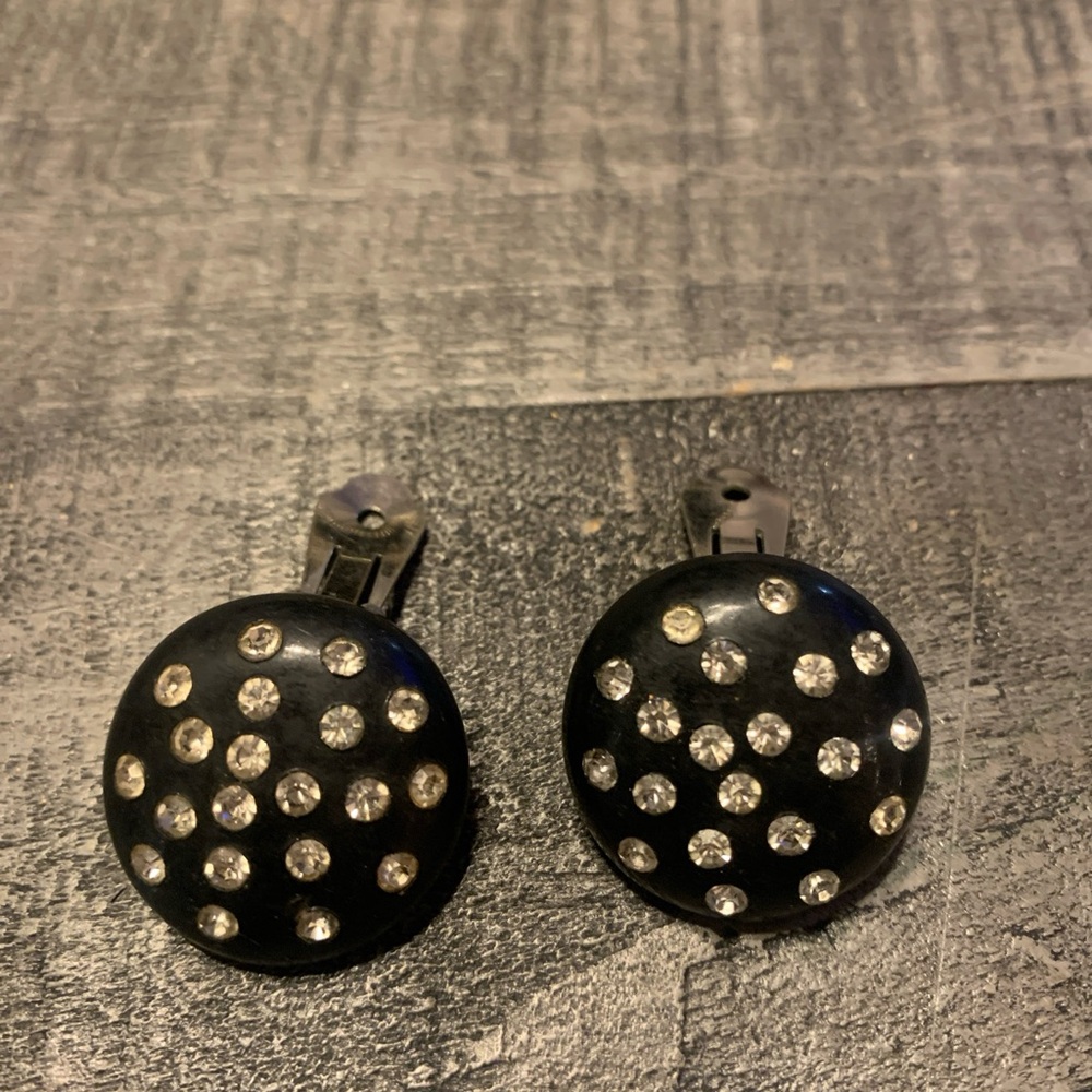 Black Clip-On Earrings with Rhinestones